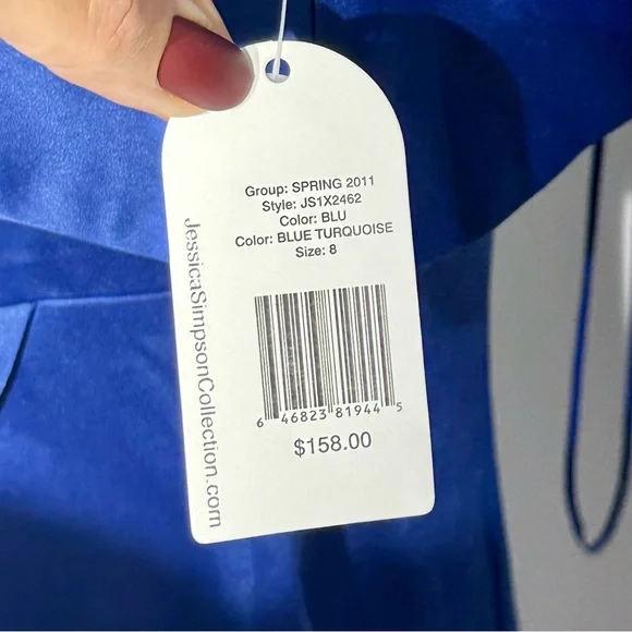 Jessica Simpson NWT Royal Blue Ruffled One-Shoulder Dress Size 8 - Picture 10 of 16